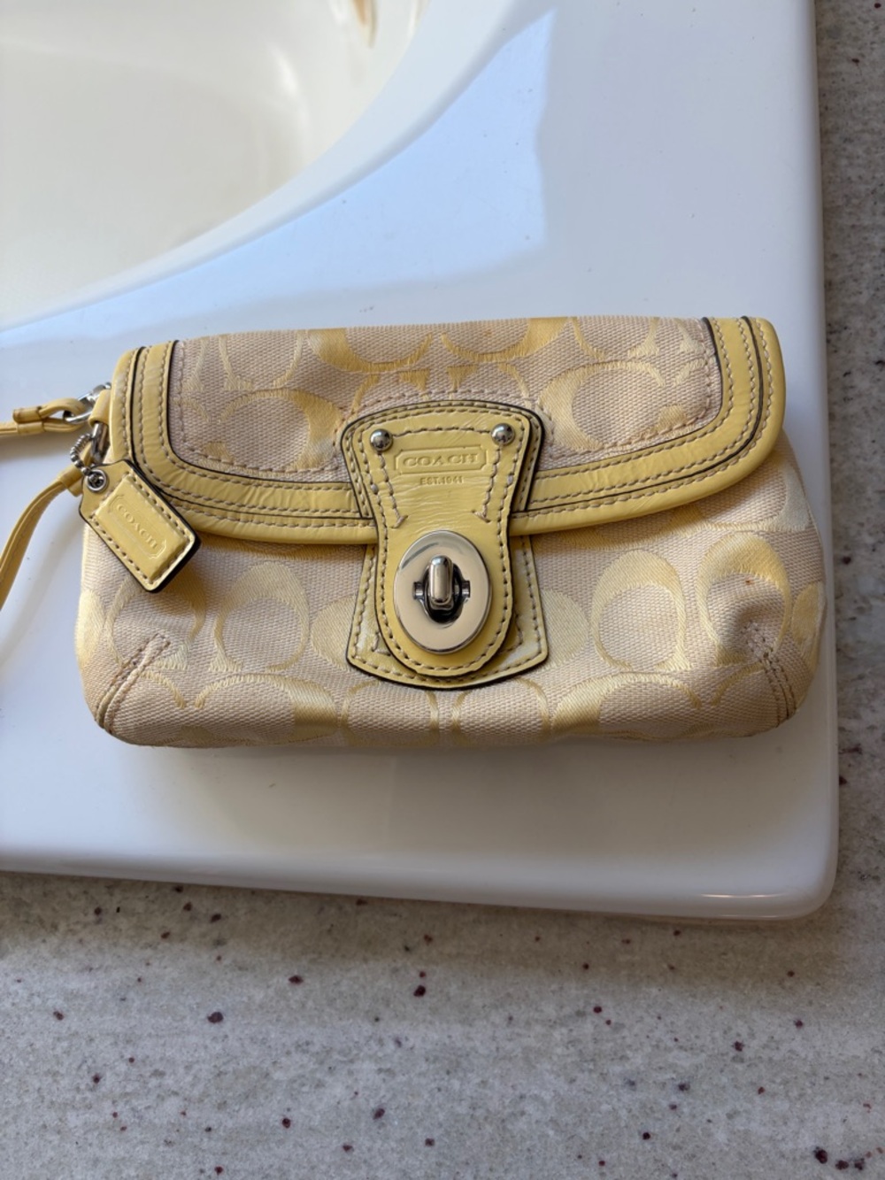 COACH Yellow Signature Canvas Wristlet with Turnlock